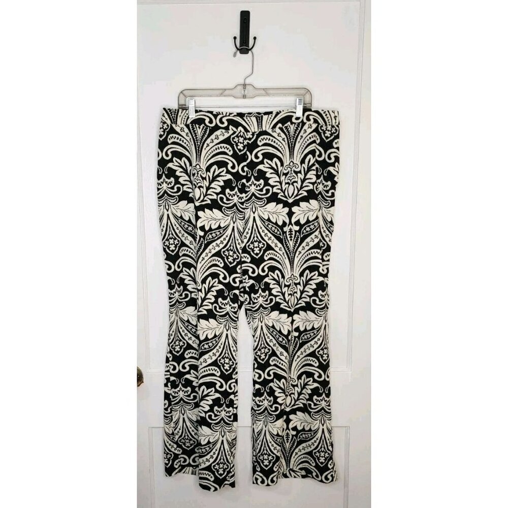 1X Soft Surroundings Polyester Korva Wide Leg Pants Black Cream Abstract Print